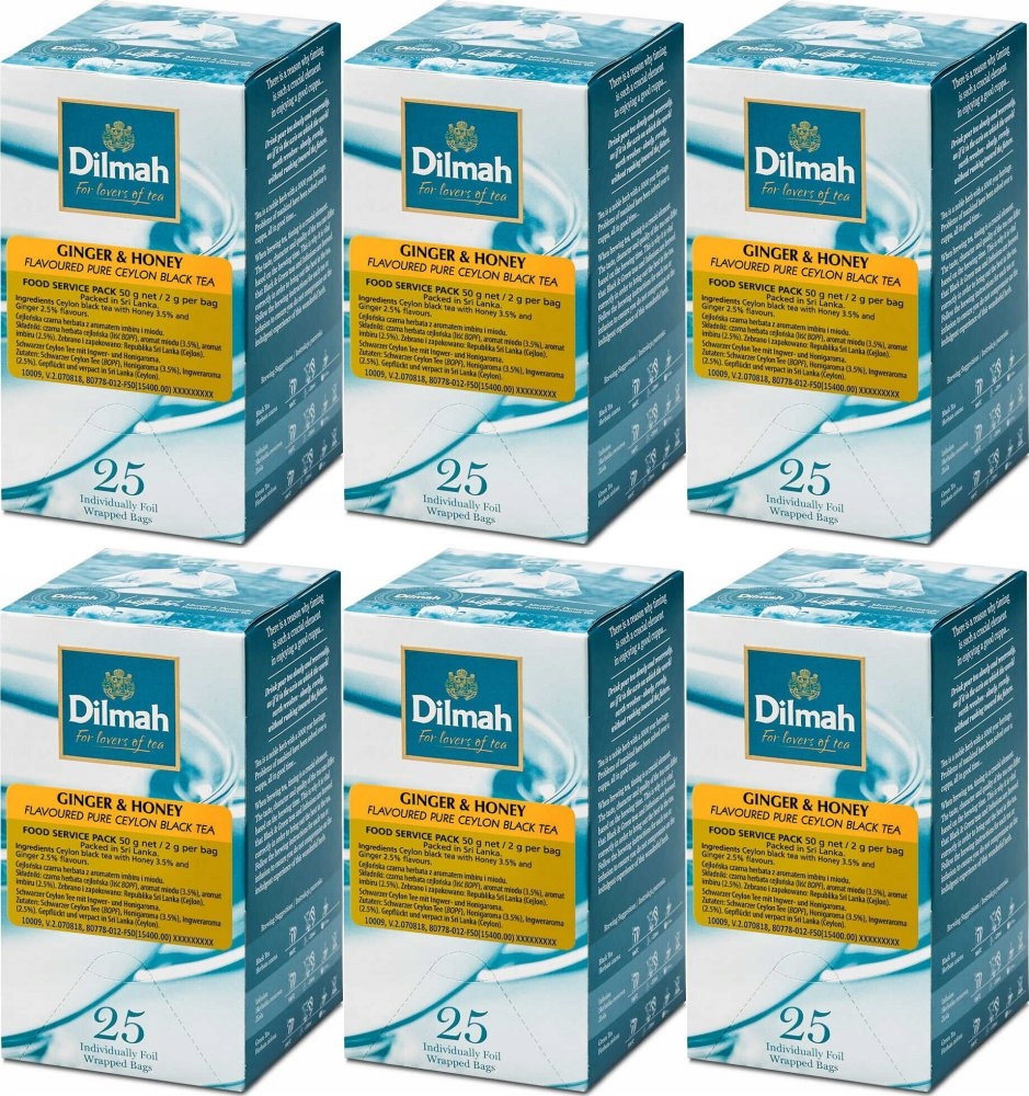 Herbata czarna w kopertach Dilmah Ginger&Honey imbir z miodem 25szt x6