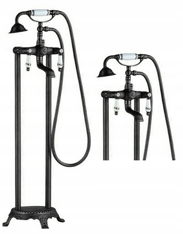 Voľne stojaca vaňová batéria čierna Retro Vzory Keramika