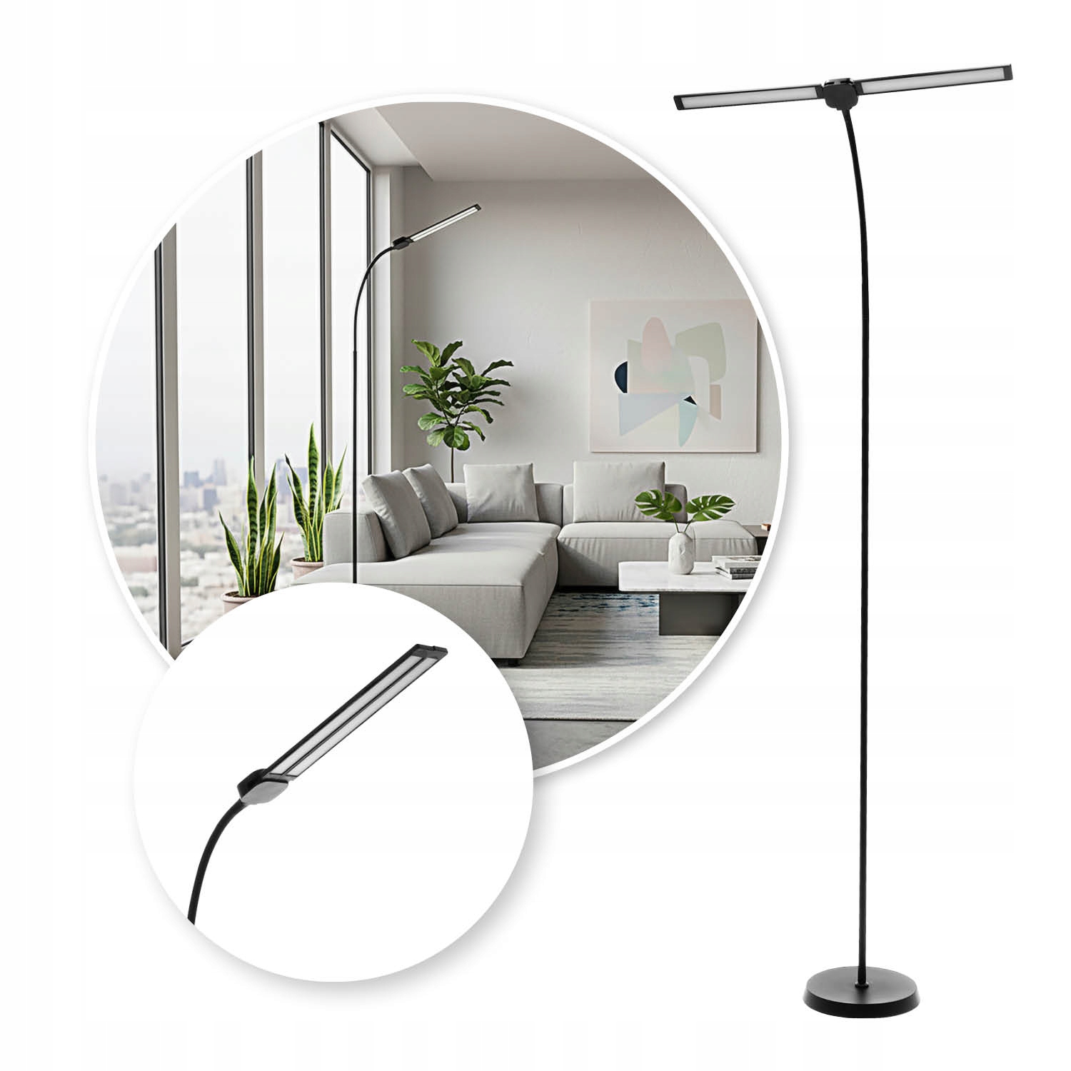 Stojací podlahová Led lampa Černá Moderní Nastavitelná Dvě Led ramena