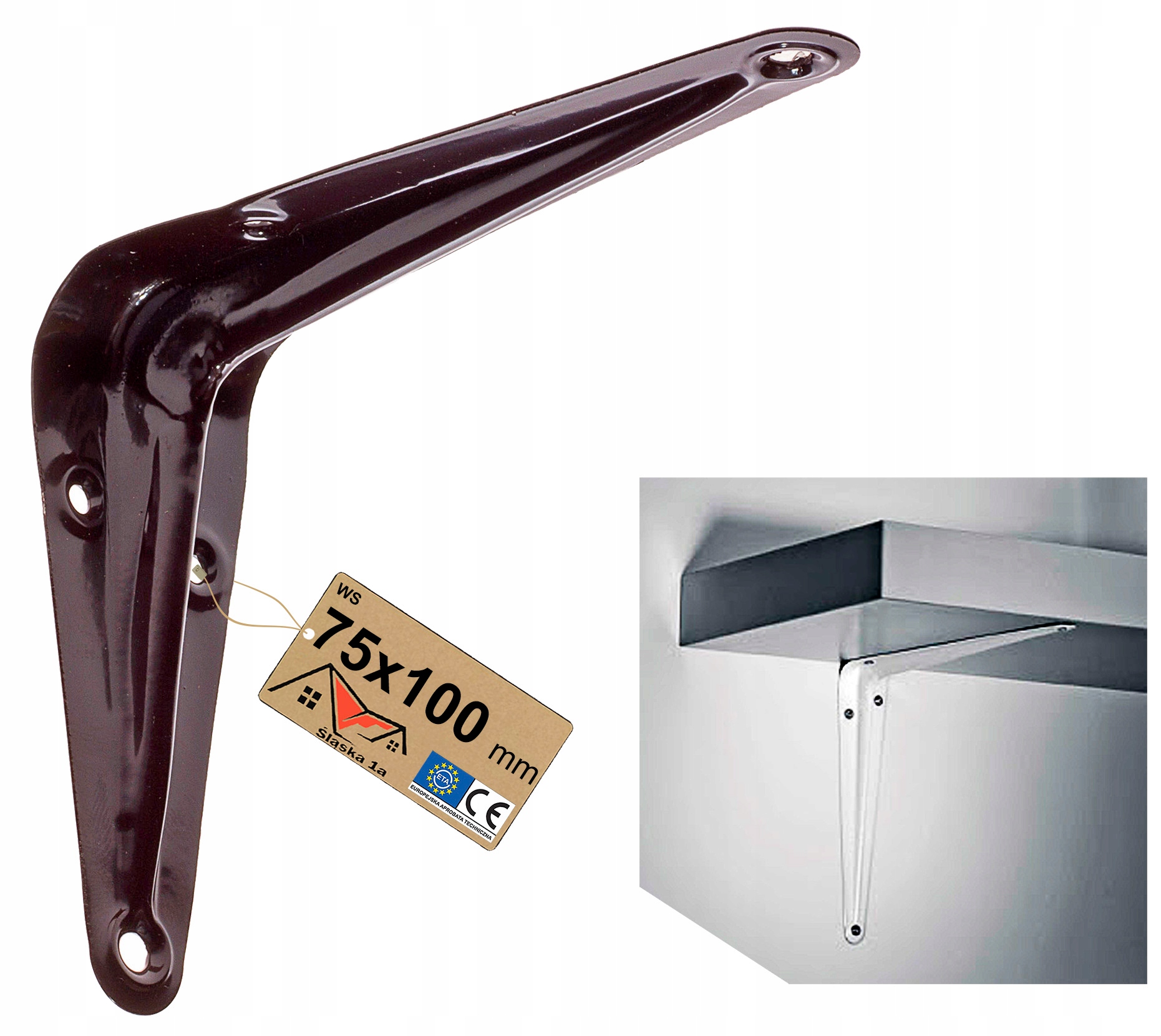 UCHWYT WSPORNIK KĄTOWNIK PODPÓRKA POD PÓŁKĘ PÓŁKI BRĄZOWY BRĄZ 100x75 MM