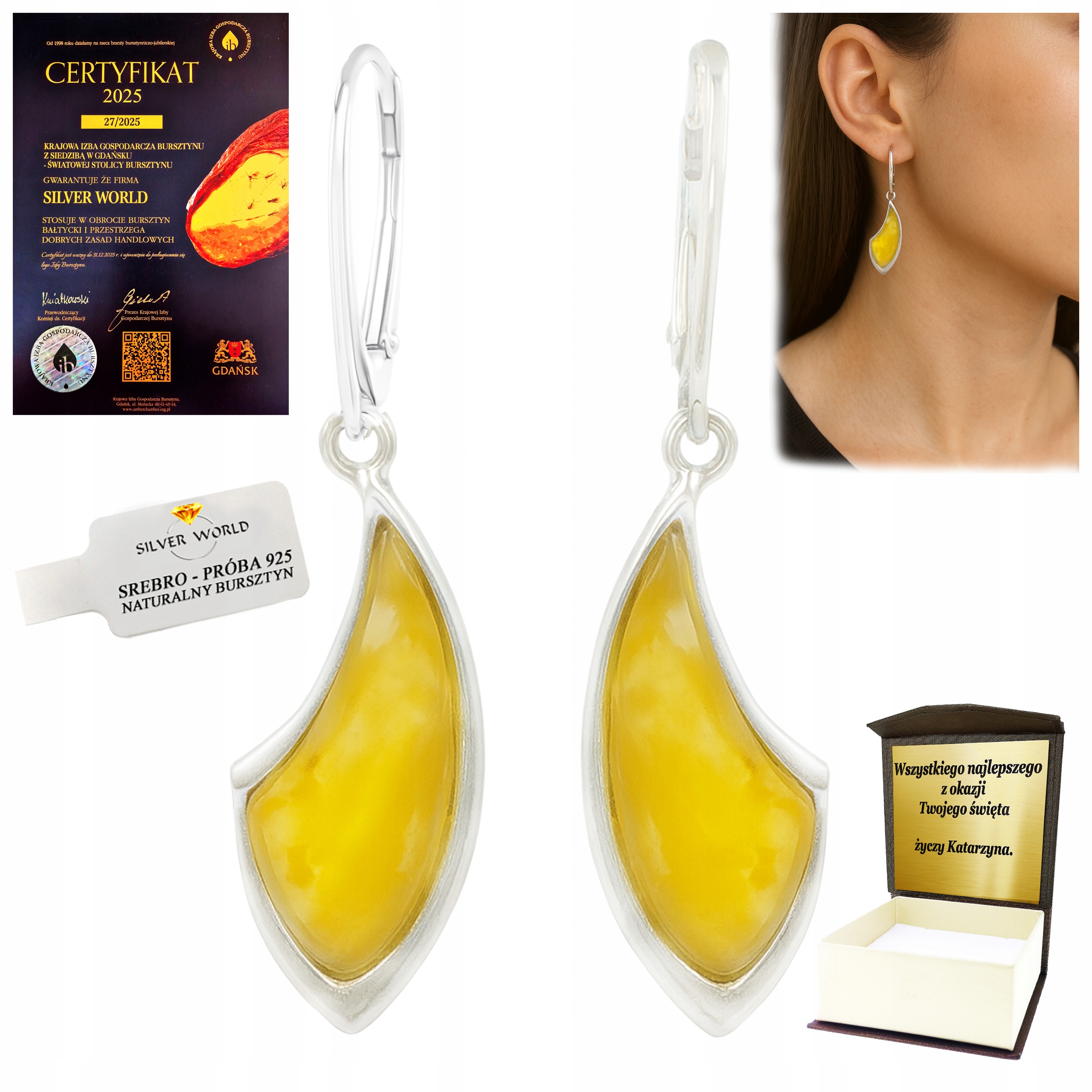 Stříbrné Náušnice S Jantarovou Září, Visací, Ideální Jako Dárek +dárek kw8