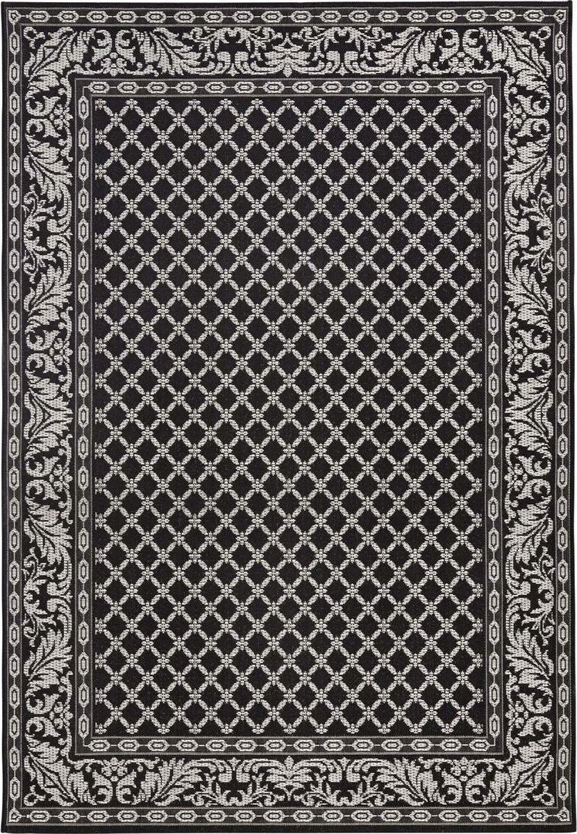 Černý koberec typu sisal, plochý na terasu, vnější vnitřní rozměr 120x170