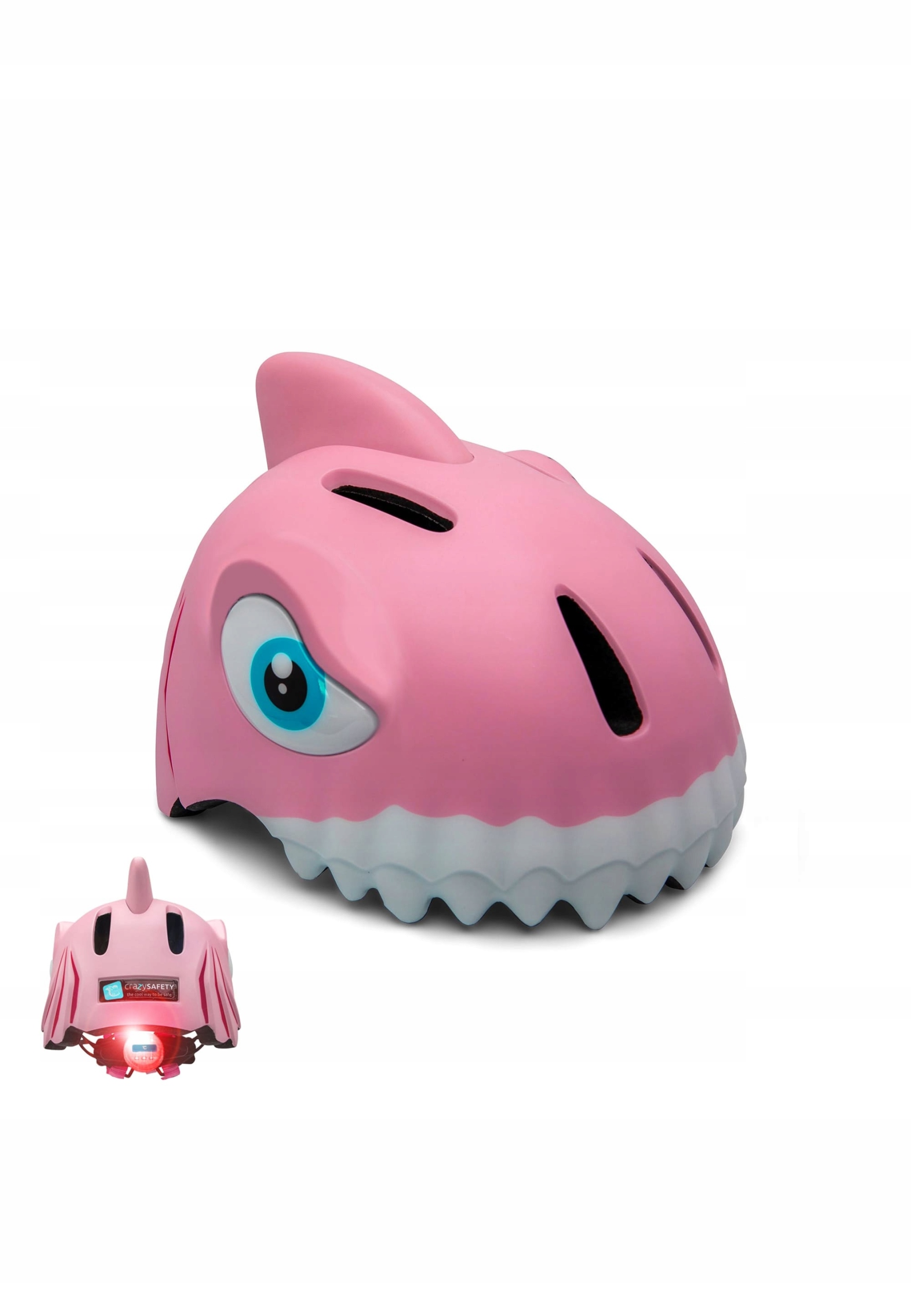 Cyklistická přilba Crazy Safety 3D Shark Led Růžová M (55-58 cm)
