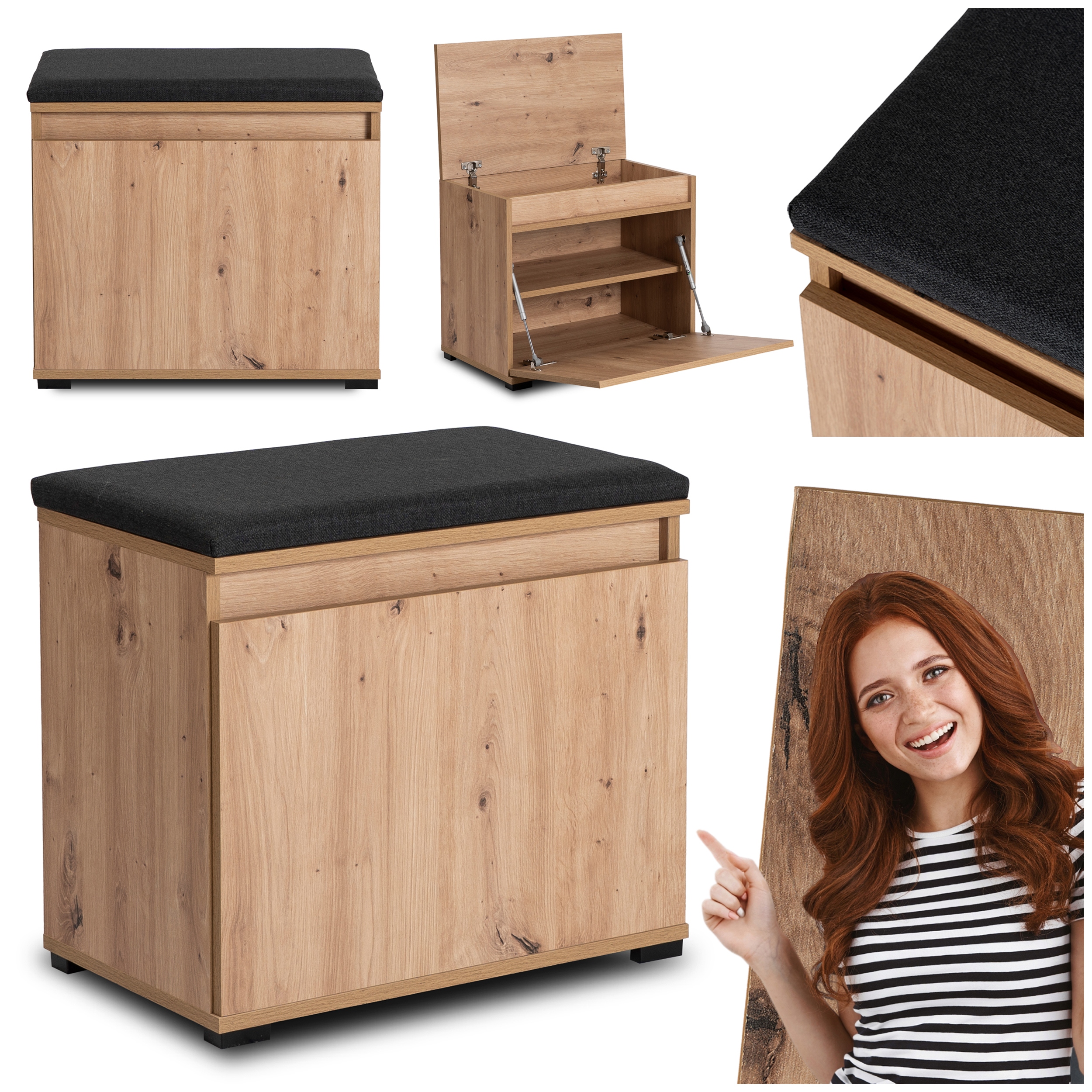 Botník Lavička s sedákem do předsíně Dub Artisan 60 cm Modena