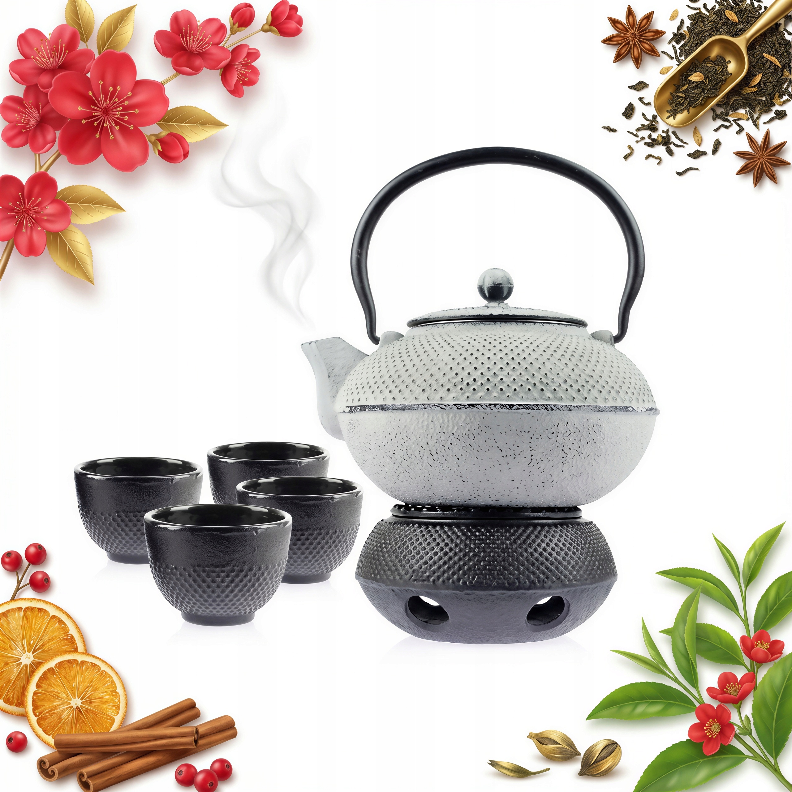 Liatinová Čajník 1,5 l s nálevníkom na čaj ohrievač 4 Šálky