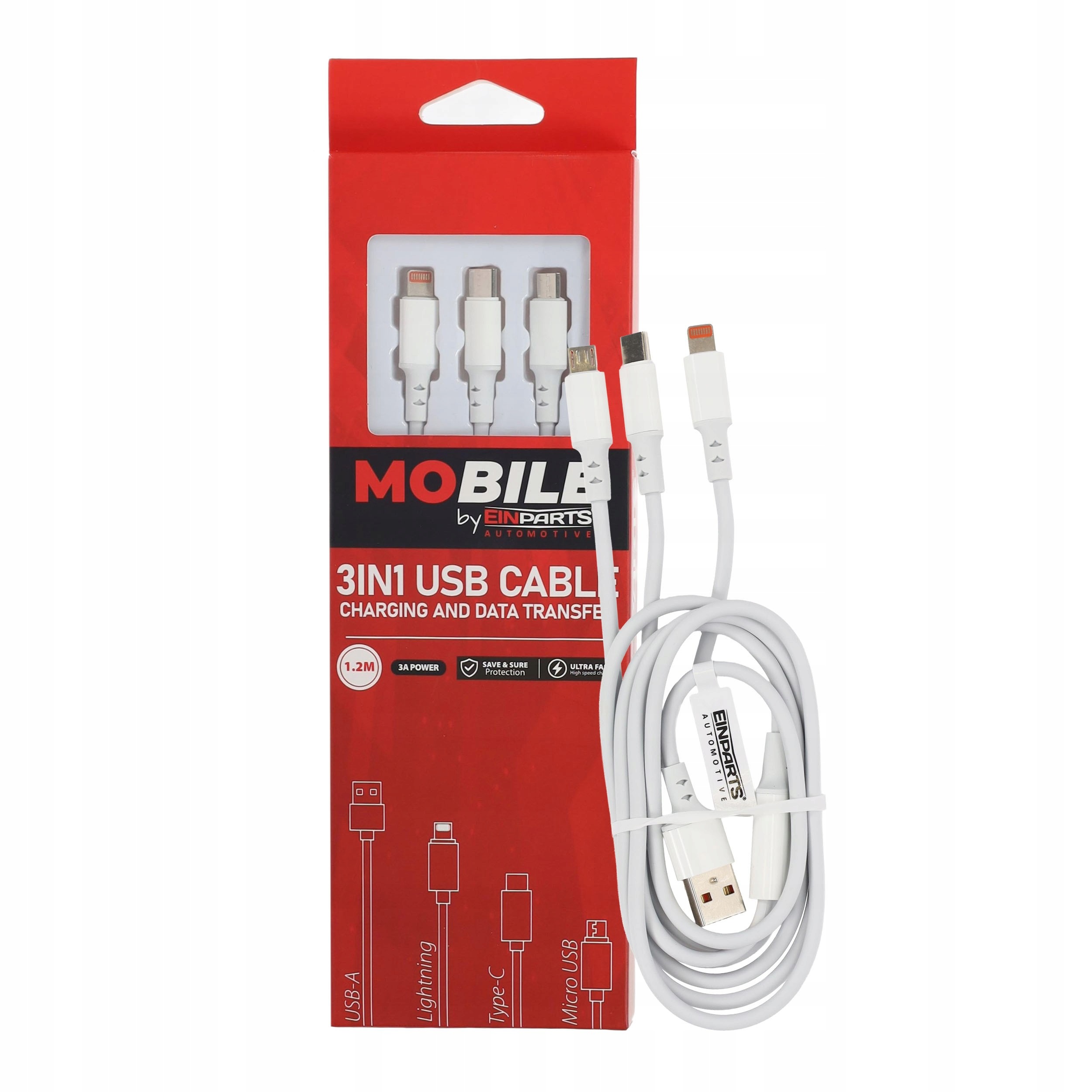 Kabel Usb 3w1 EPMOB08 Usb-a Usb-c Lightning 1,2 m biały