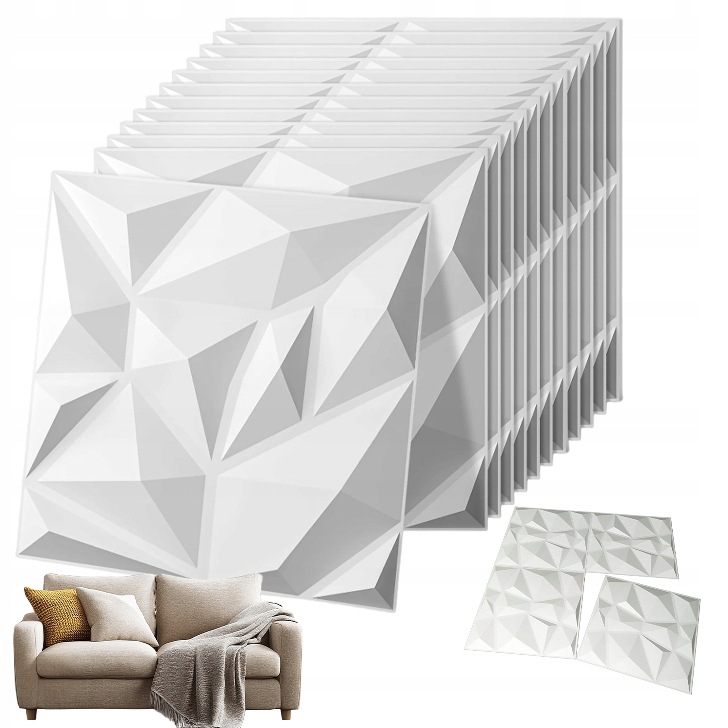 3D Voděodolné Diamantové Nástěnné Panely 12 Ks 50X50 CM Pvc Do Interiéru