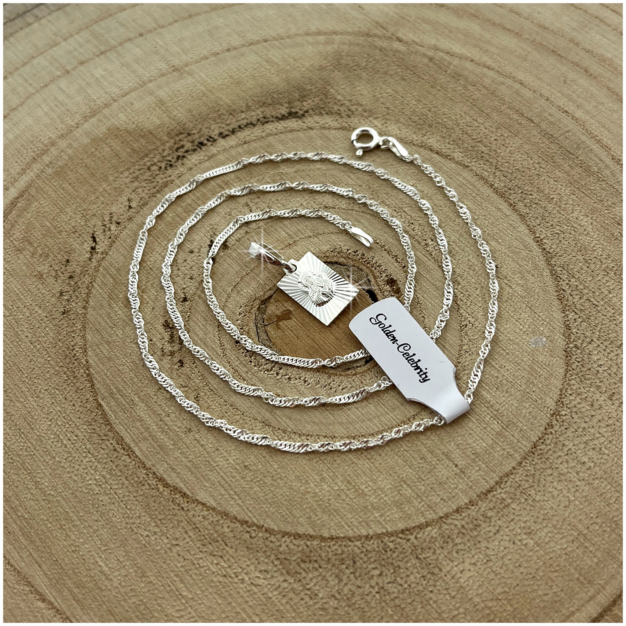 SREBRNY ŁAŃCUSZEK + MEDALIK MATKA BOSKA PR 925 PREZENT KOMUNIA BIERZMOWANIE Marka Golden Celebrity