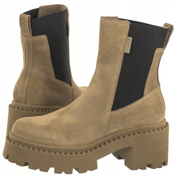 Boty Kotníkové Boty Semišové na Podpatku Zateplené Dámské Nessi Béžové 23534