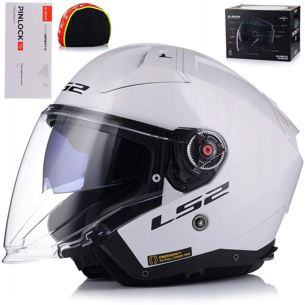 Otvorená Motocyklová Prilba LS2 OF603 Biela Lesklá Pinlock Antipara Clona