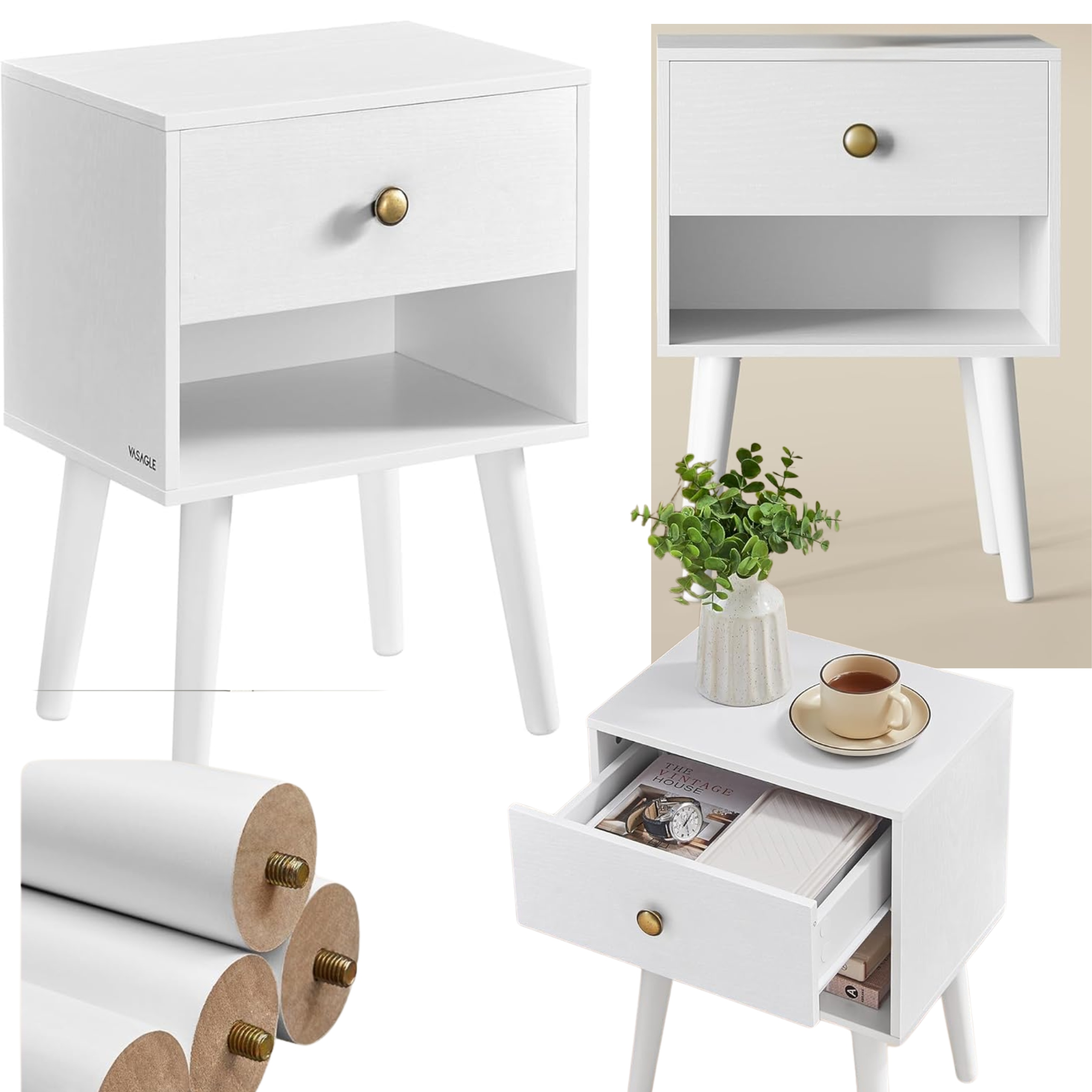 Biele nočné stolíky 2 ks so zásuvkou a poličkou, sada stolíkov do spálne
