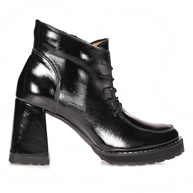 Černé lakované Dámské kotníkové boty Exquisite 1537 vysoký podpatek