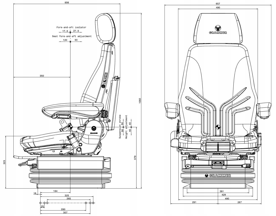 Fotel Grammer MSG97AL 722 Actimo XXL 24V Machine brand Atlas Bobcat Bomag Case Caterpillar Cat Doosan Fadroma Hitachi Hyundai JCB John Deere Komatsu Kubota Liebherr New Holland O K Terex Volvo Wacker Yanmar Zeppelin other
