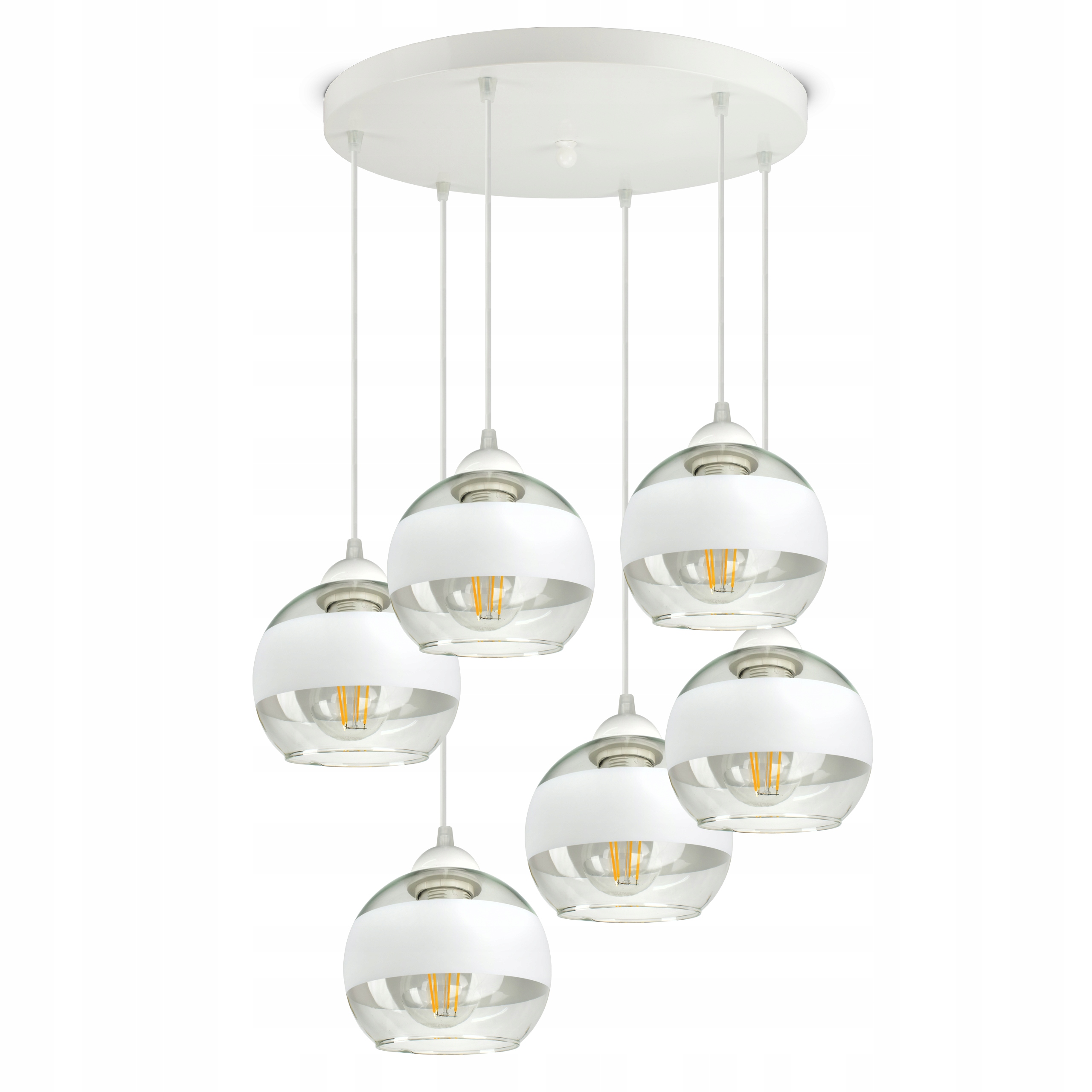 Velká závěsná stropní lampa Bílá Skleněné koule Bílý pás EZ6 Led E27