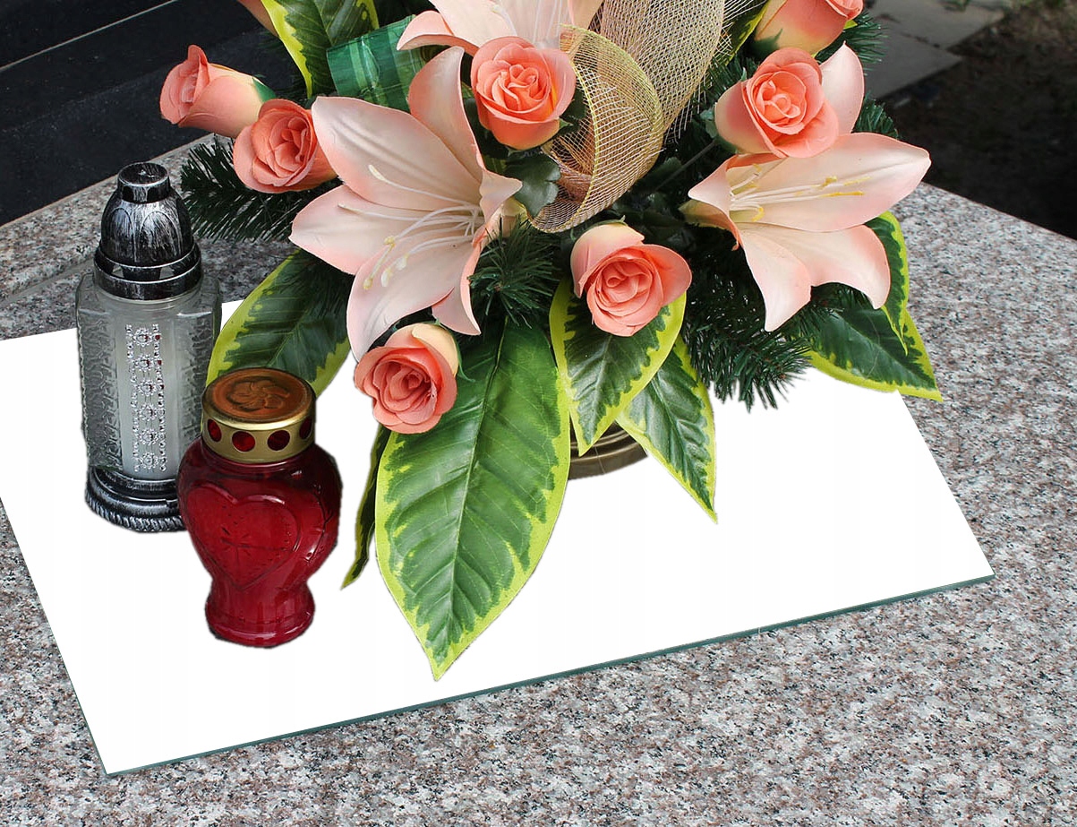 SZKLANA PODSTAWKA POD ZNICZE KWIATY 60x52 BIAŁA na CMENTARZ Szerokość produktu 60 cm