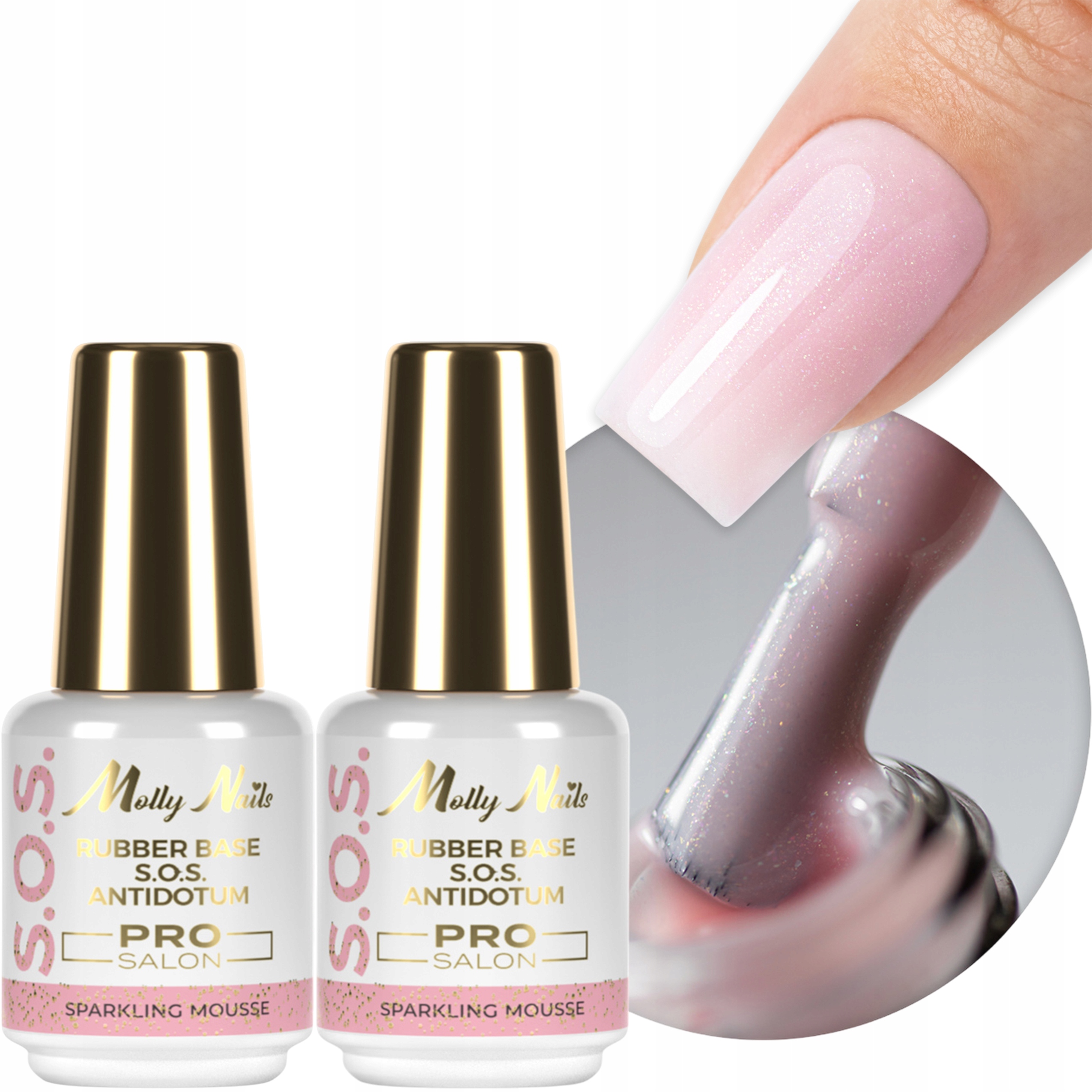2x Kaučuková báze Mollynails 15 g S.o.s. Antidotum Pro Salon Sparkling