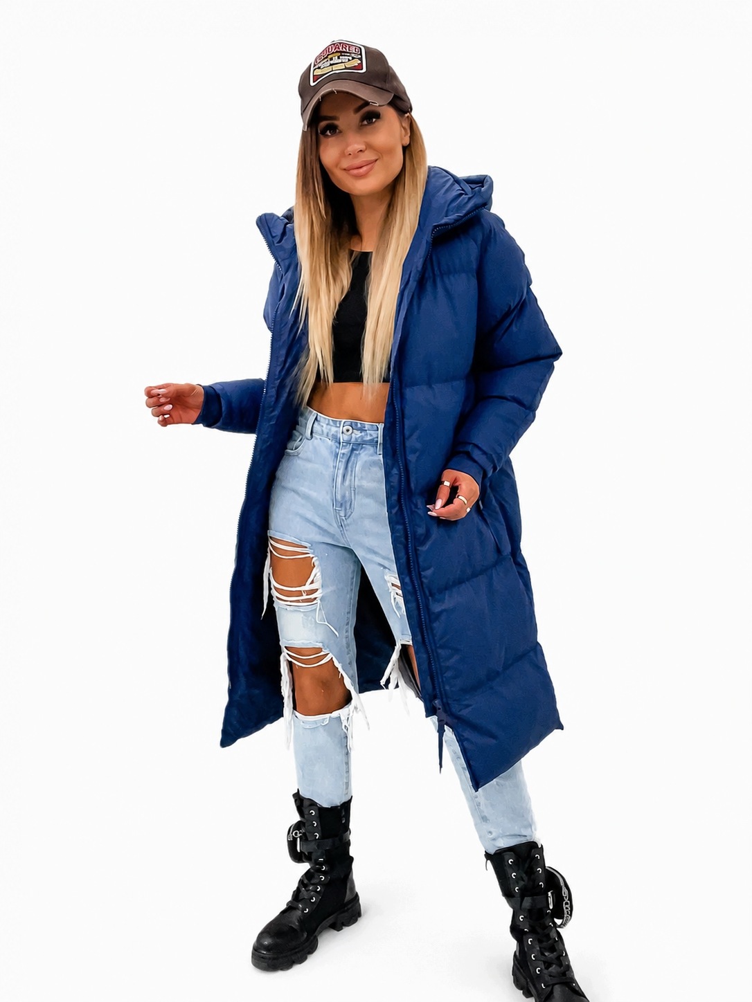 0026 Zimní bunda oversize, silná, s bočními zipy tmavě modrá L