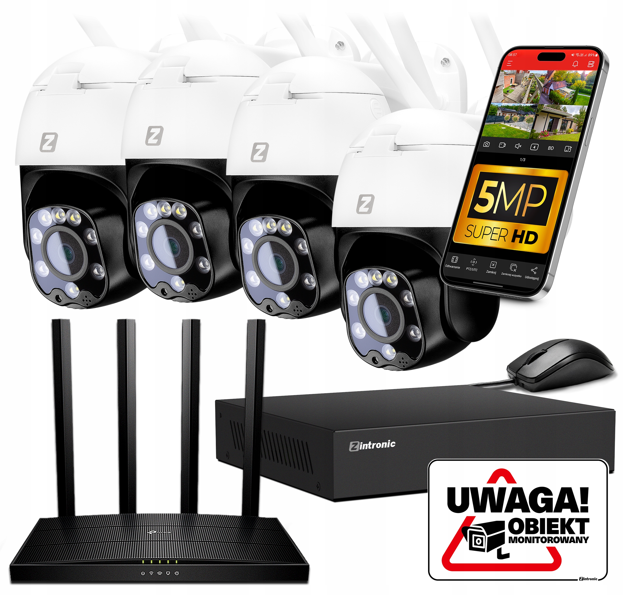 Sada WiFi Monitoringu 4 Kamery Otočné 5MPx Detekce Lidí, Audio