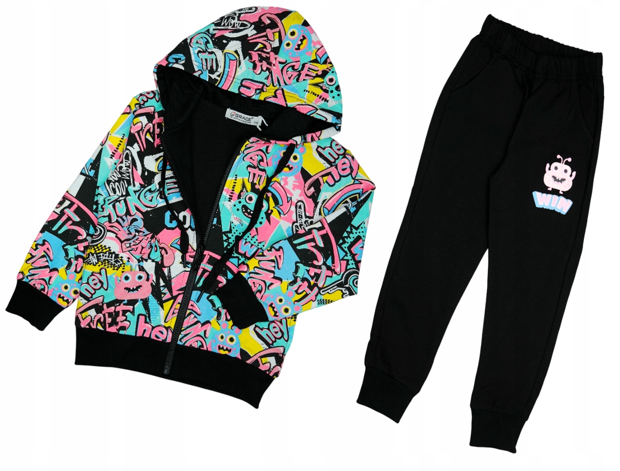 Dres dziewczęcy Graffiti bluza rozpinana i spodnie, bawełna, r. 128