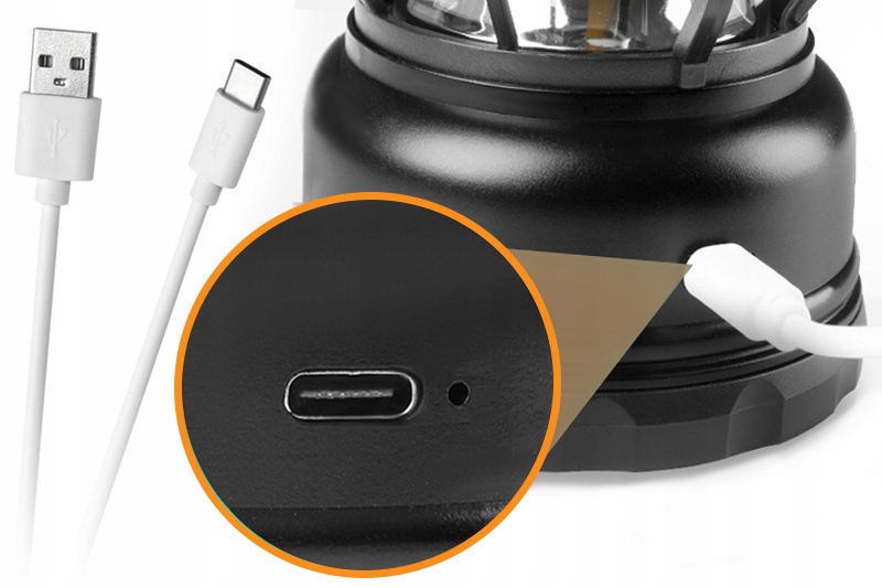 LAMPA AKUMULATOROWA RETRO LATARKA COB USB-C UCHWYT Moc 5 W