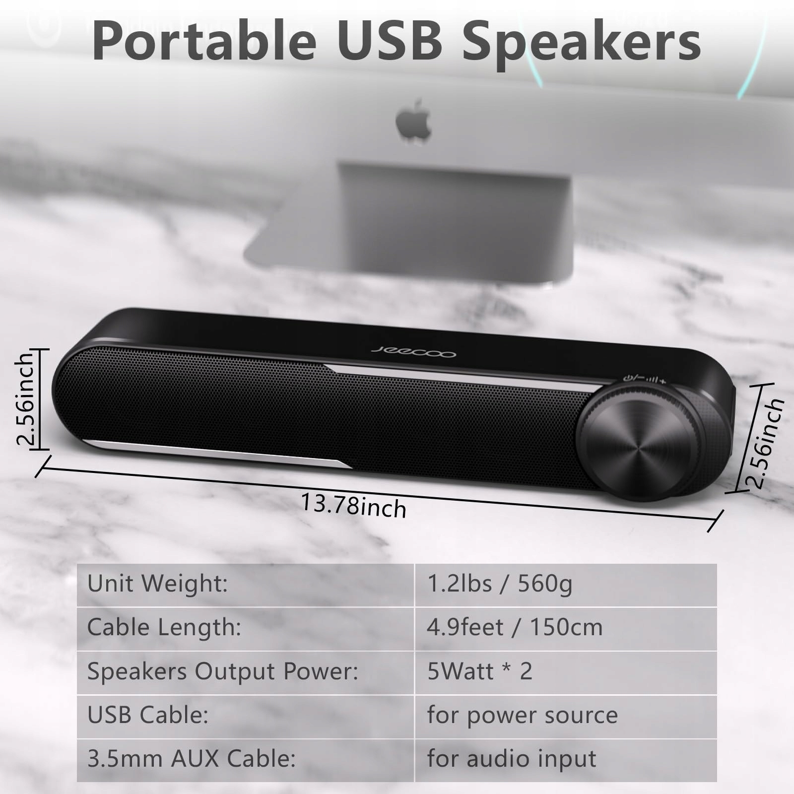 JECOO A30 GŁOŚNIKI KOMPUTEROWE USB DO PC LAPTOPA MONITORA TABLETU SMARTFONA — miniatura 7