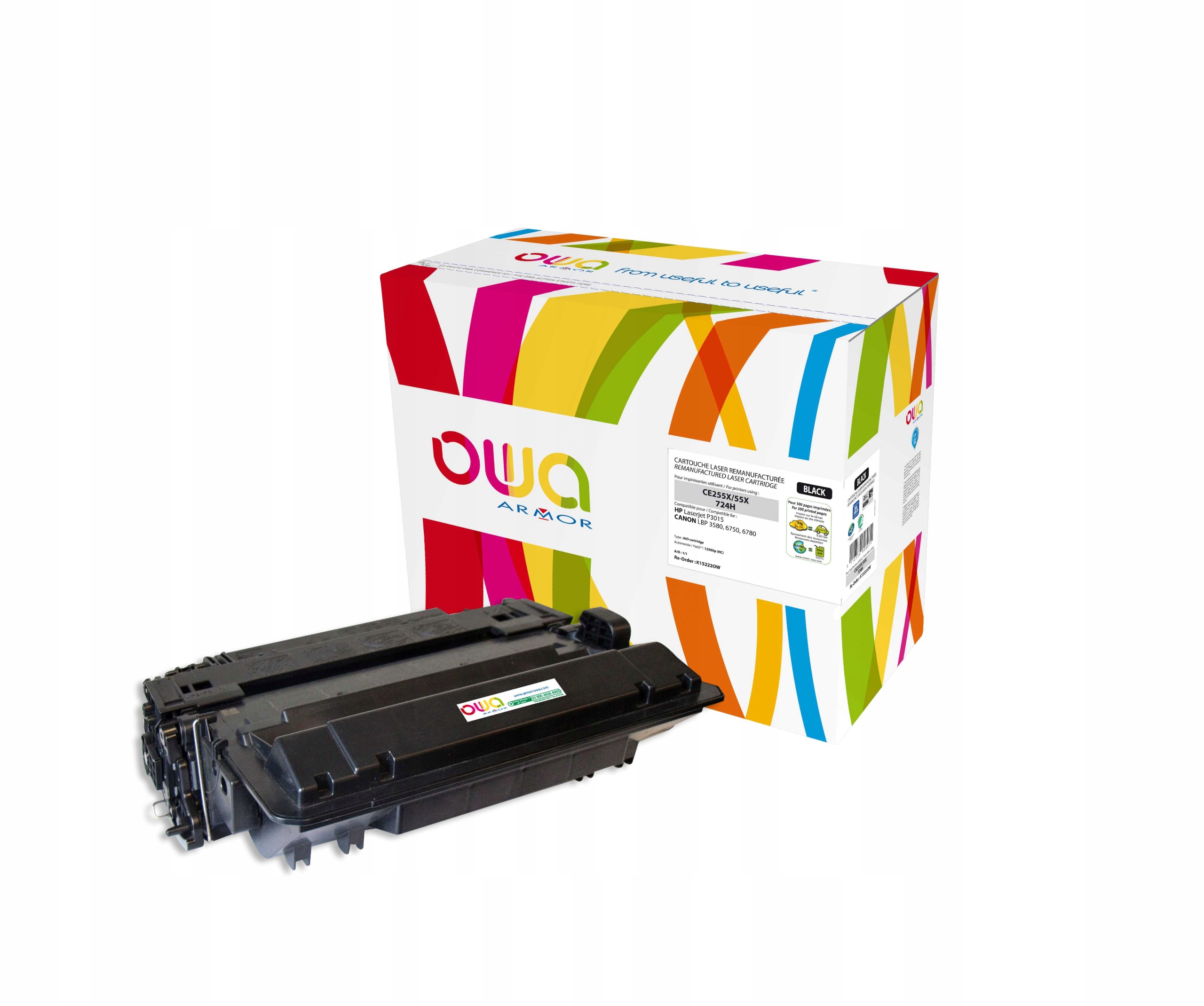 Owa Armor toner kompatibilný s Hp Lj P3015, CE255X, 12000st, čierna/…