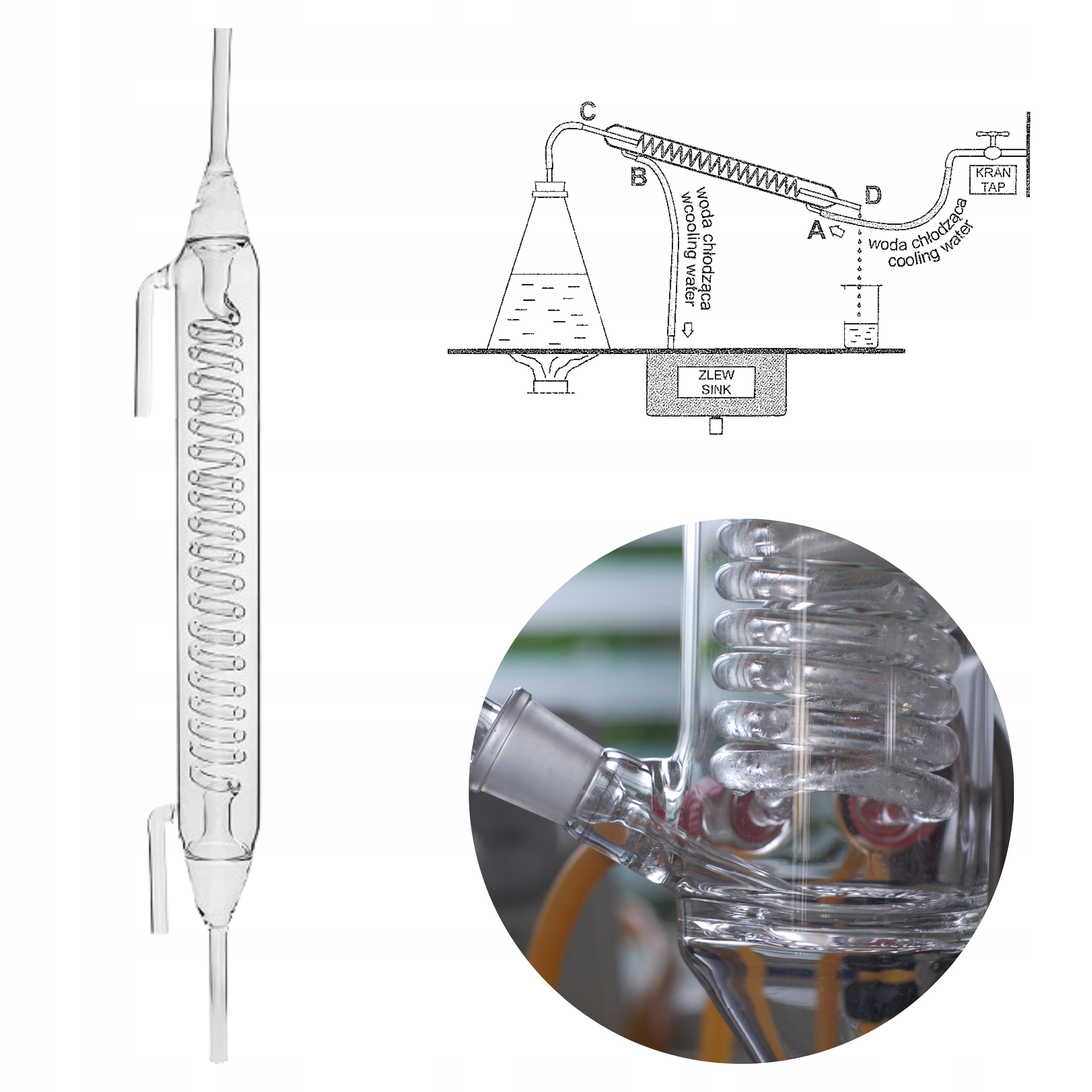 DESTYLATOR SZKLANY SPIRALNO KULKOWY PZH ATEST CHŁODNICA SPIRALNA BROWIN