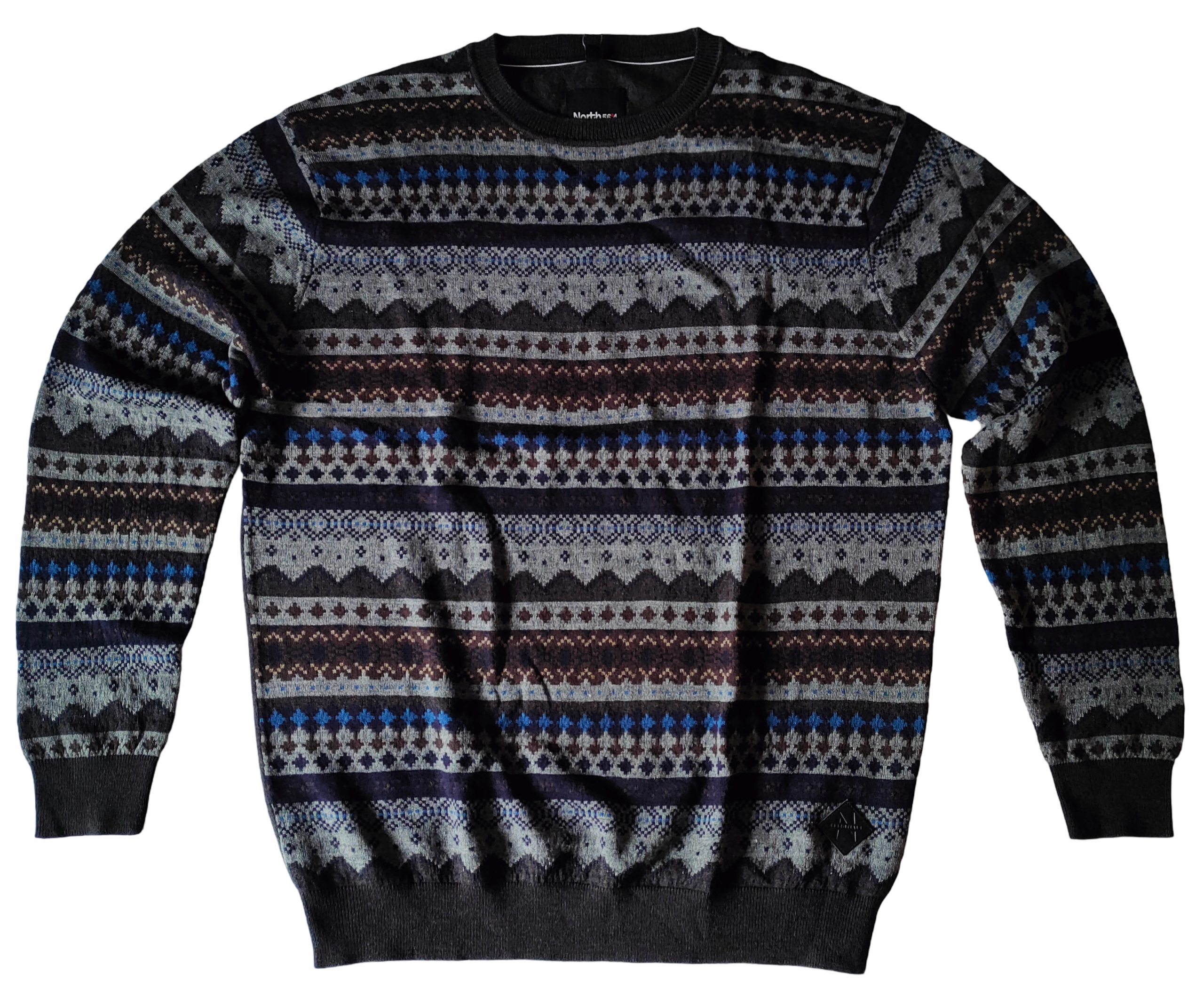 North 56°4 Velké Rozměry Tenký Vlněný Svetr O-neck Norský 2XL 126 cm
