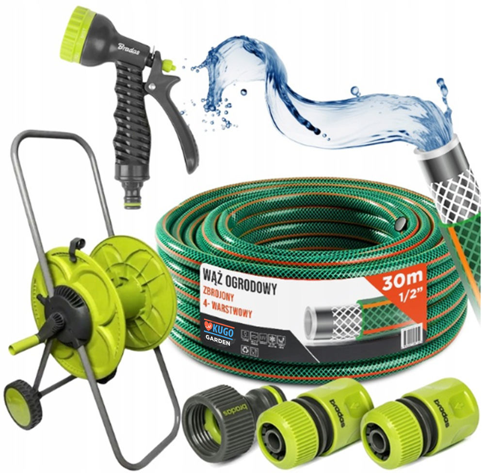 Hadice 1/2" 30 m 4 Vrstvy Pistole Vozík Set Bradas