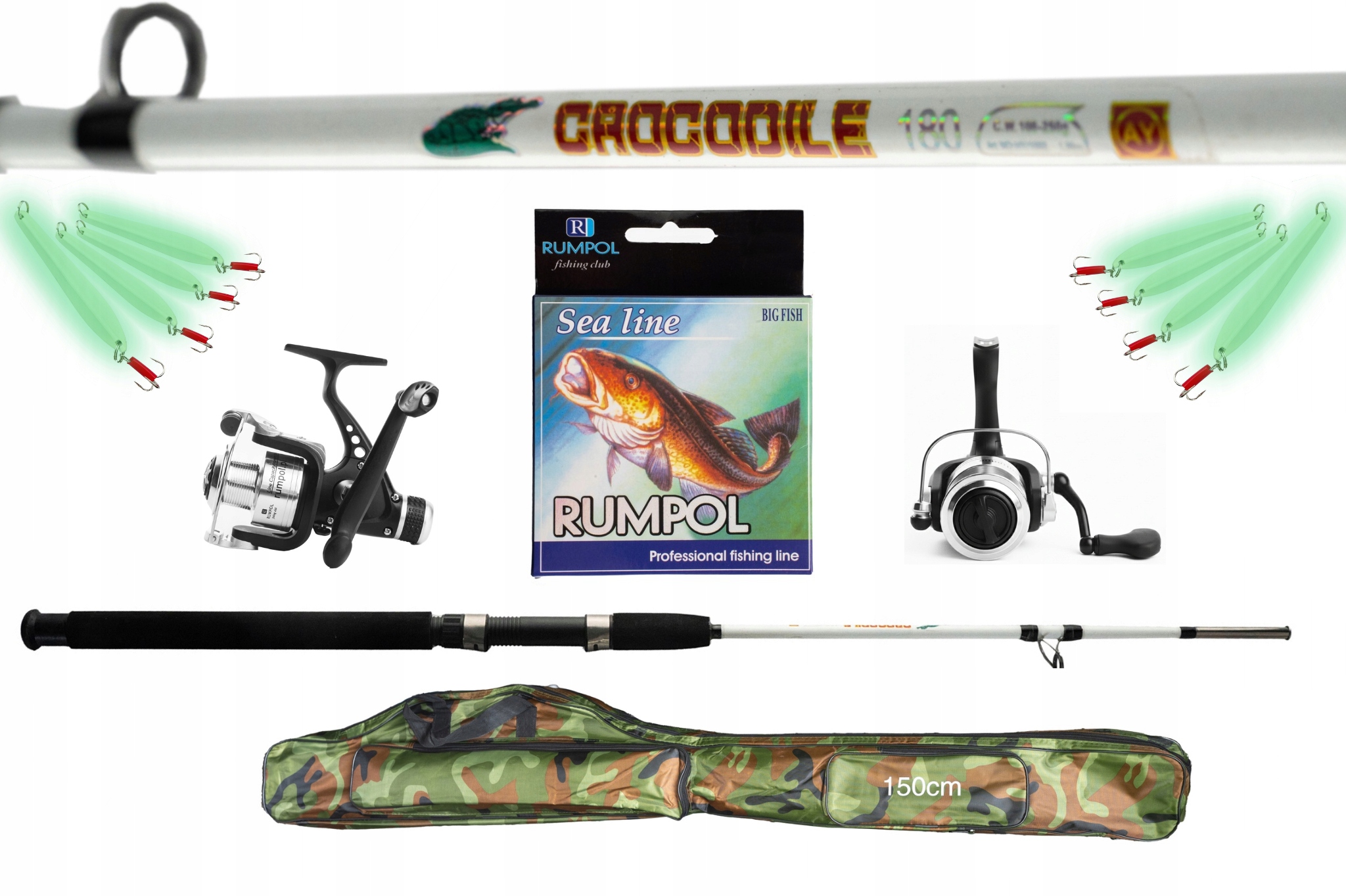 Mořský Set Duo 2X Crocodile 2.1 M/3.0 M 2X Naviják Obal Maskáčový 150 CM