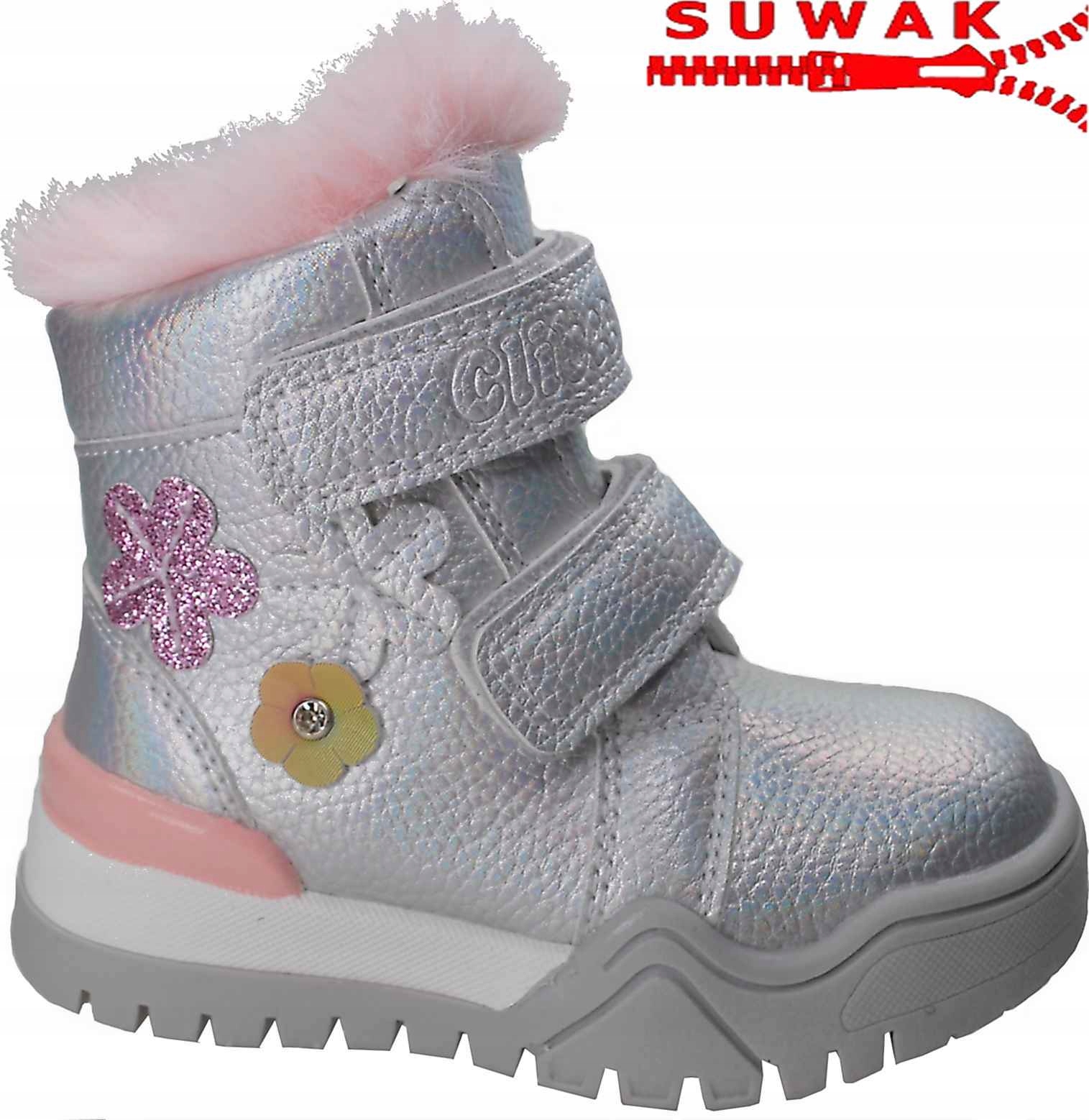 

Srebrne zimowe cieplutkie kozaczki na rzepy r 26