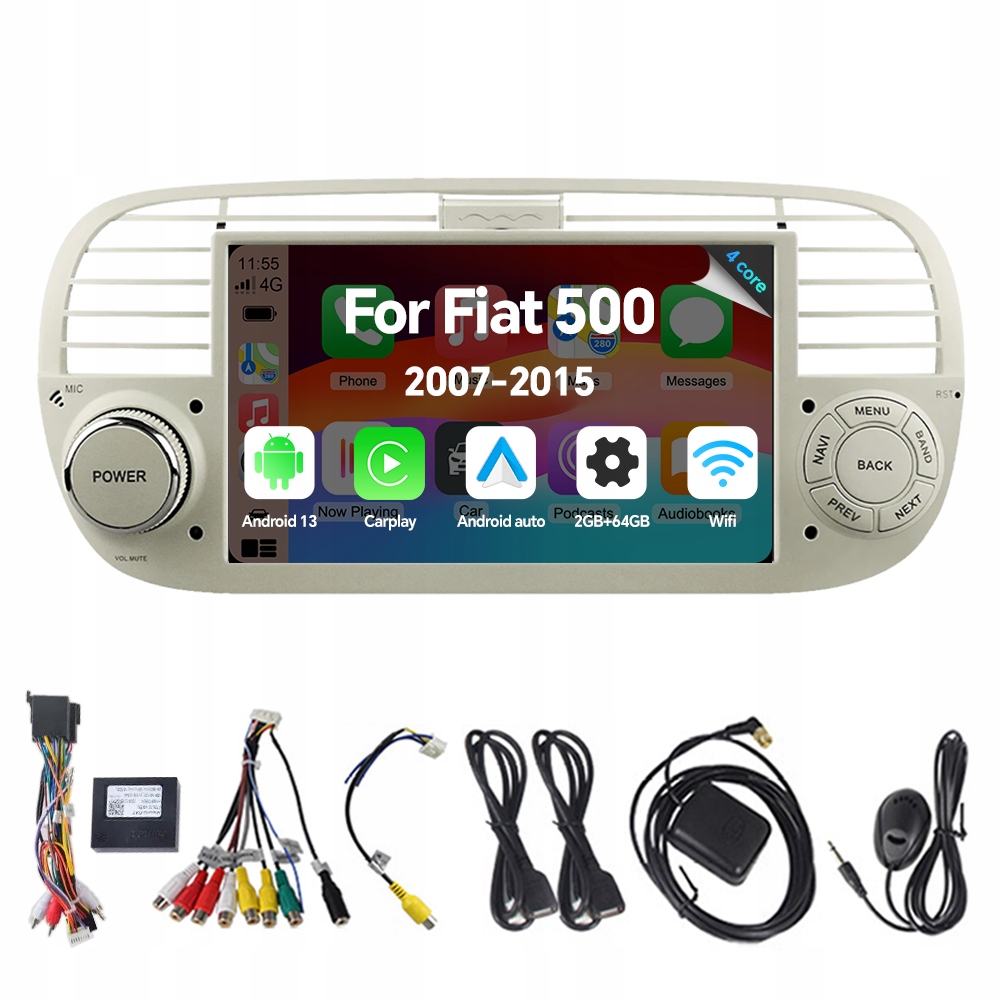 Autorádio Eunavi s Androidem 13 pro Fiat 500 Abarth 2007-2015 Carplay 2G 64G