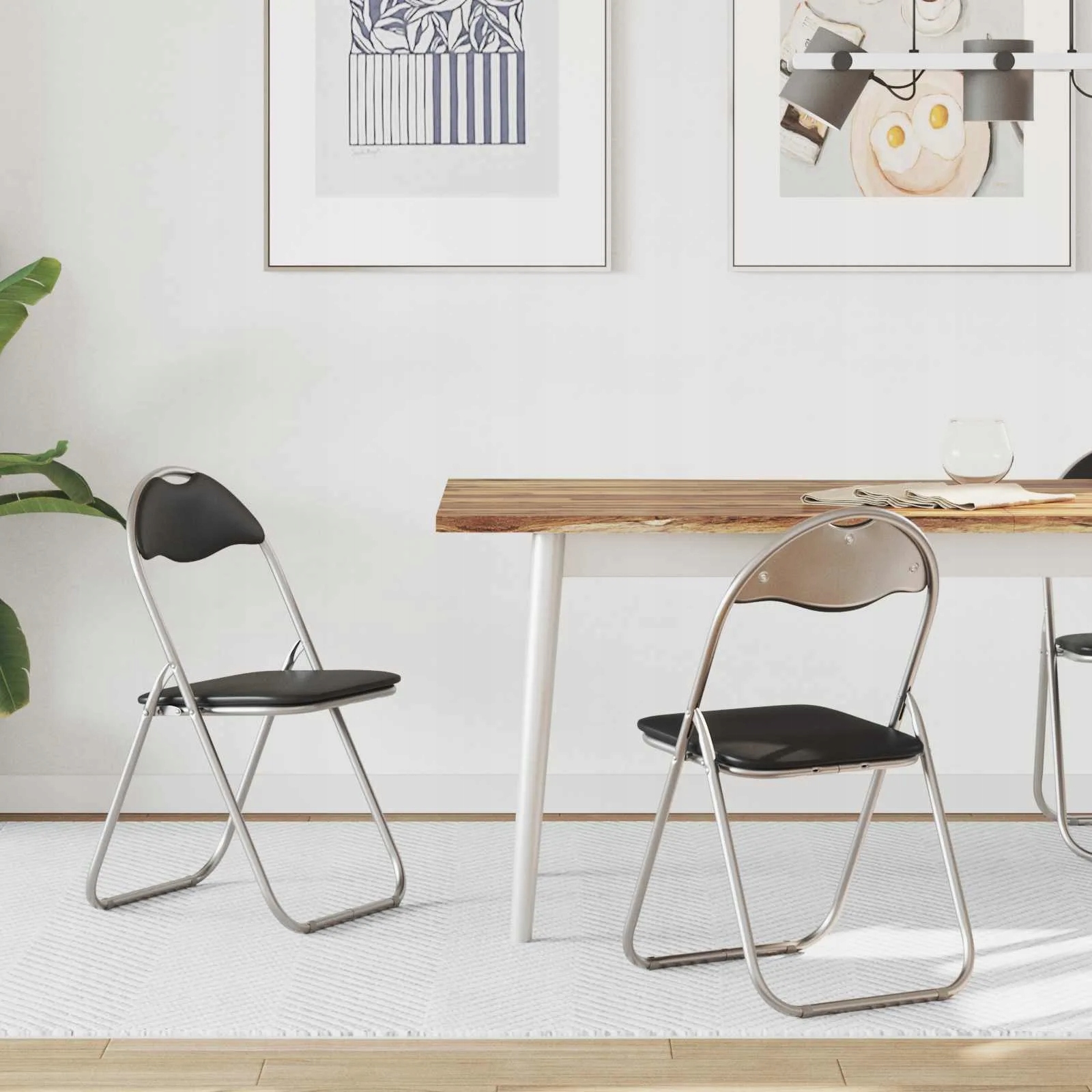 vidaXL Skládací židle 2 pcs Černá a šedá 48 x 43,5 x 81 cm Umělá kůže