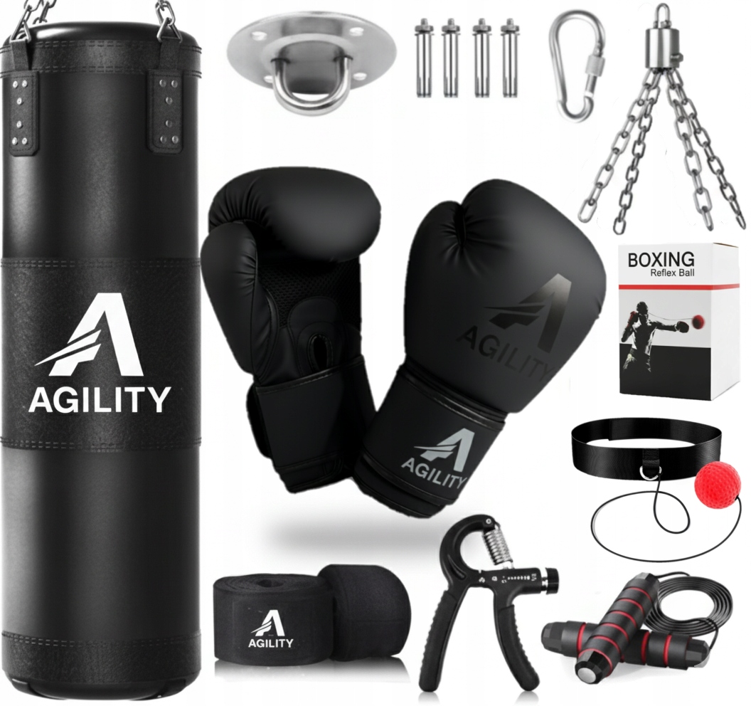 Zestaw 8w1 Worek Bokserski Wypełniony 30KG 120cm Rękawice 12OZ Akcesoria