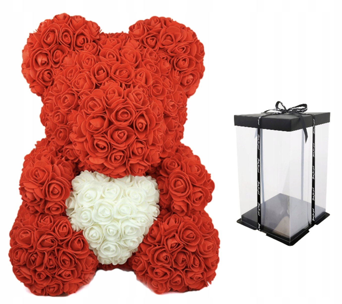 

Miś Z Róż Czerwonych Z Białym Sercem 25cm