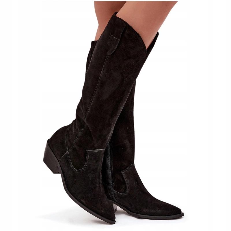 Kozačky Kovbojské Boty Dámské Semišové Zateplené Na Zip Zazoo 4225 Černé 36