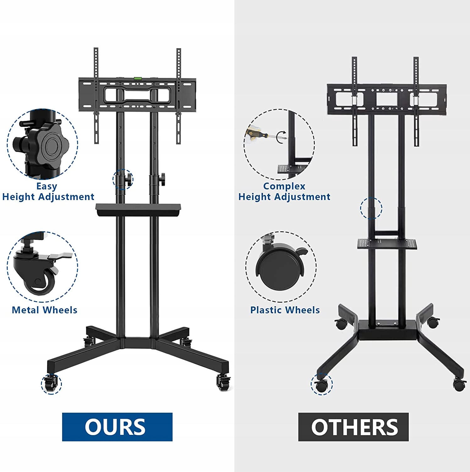 STOJAK DO TELEWIZORA Z PÓŁKĄ 32-70 CALI 50KG KÓŁKA Marka Inna