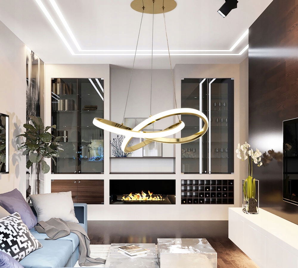 LAMPA WISZĄCA RING PLAFON okrąg żyrandol LED PILOT 3 BARWY ZŁOTA WSTĘGA Kolekcja MAXX LLC