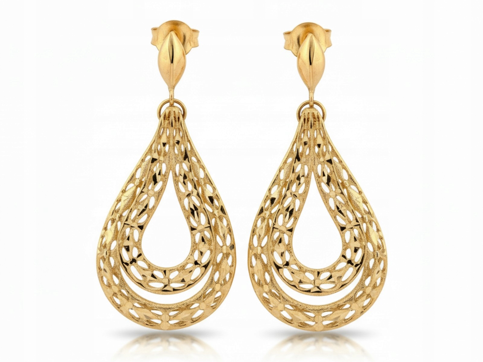 Zlaté náušnice 585 zavěšené na puzetě, elegantní design pro ni 14 karátů