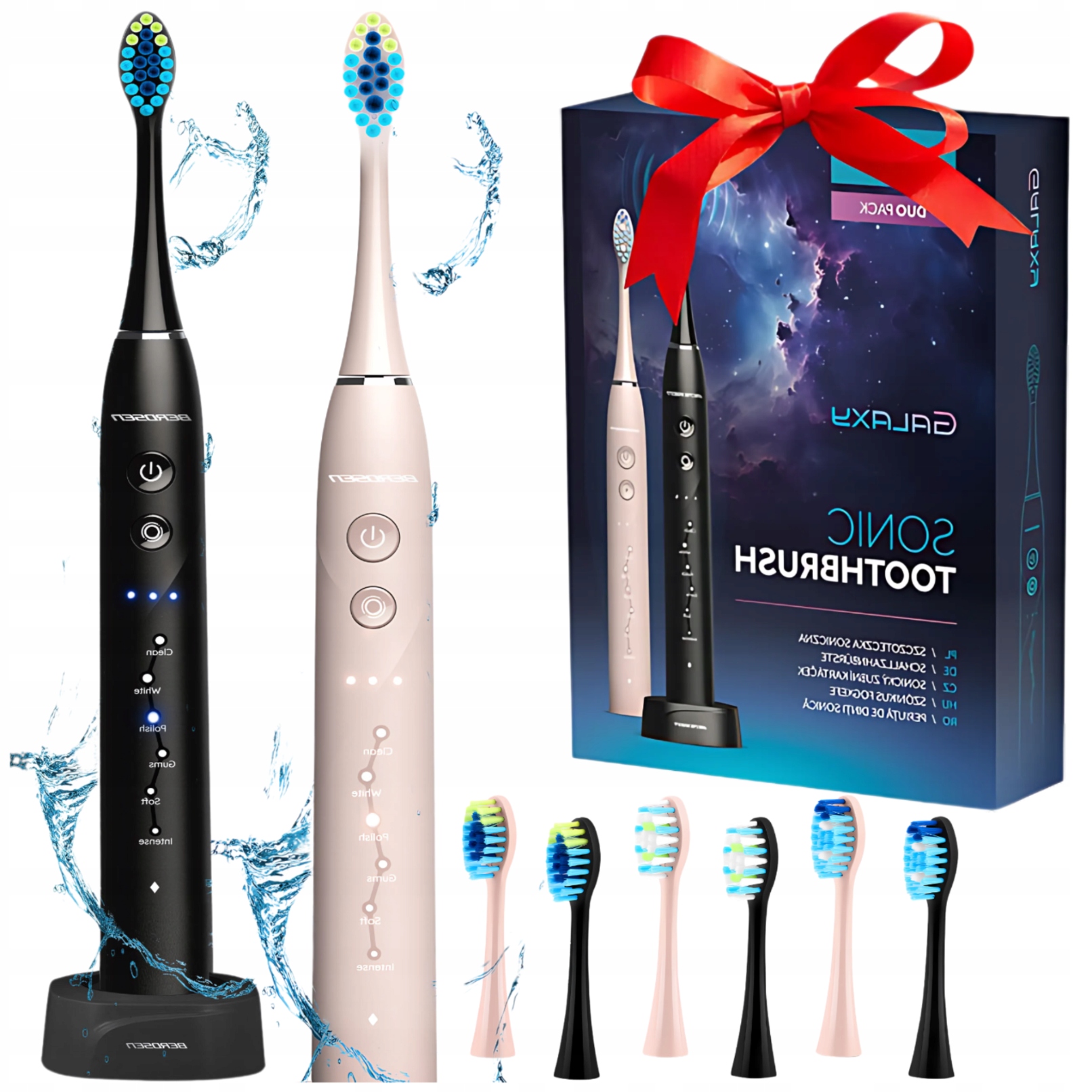 Elektryczna Szczoteczka Soniczna Do Zębów Zestaw 2x Szczoteczka 6 Końcówek