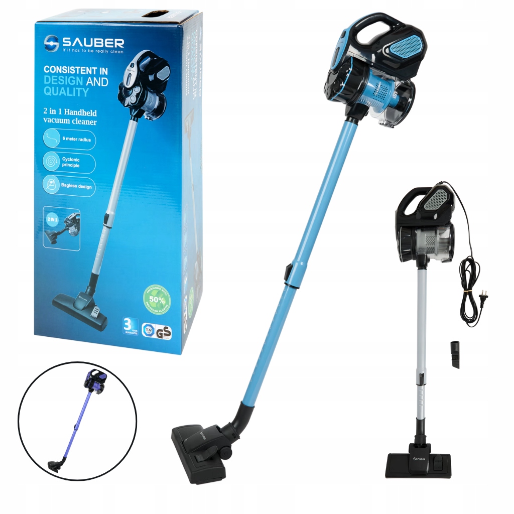 Pionowy Odkurzacz Ręczny Bezworkowy Z Pojemnikiem Przewodowy Kabel 6m 600W