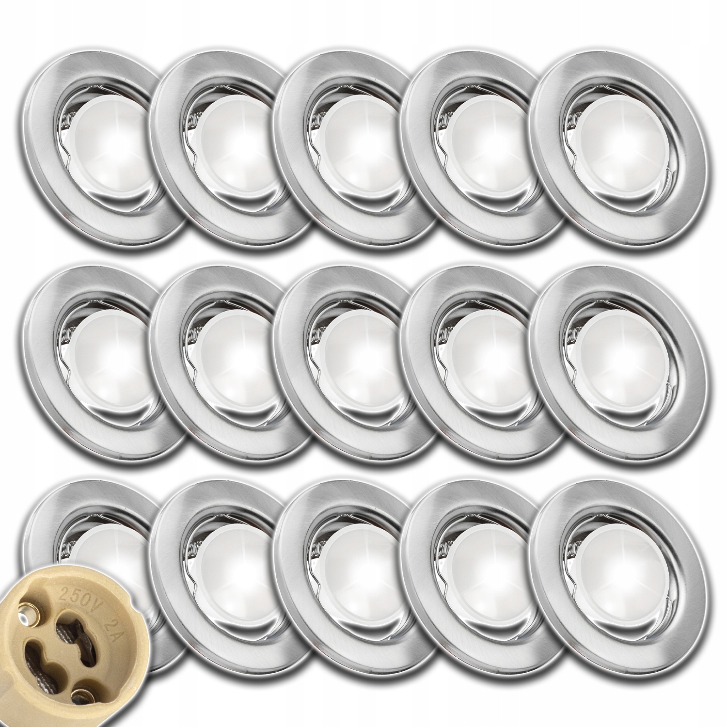 15x Stropní Objímka Kulatá Saténová Žárovka GU10 1,5W Nw Neutrální Zásuvka