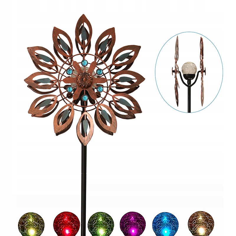 METALOWY WIATRAK SOLARNY LED OZDOBA OGRODOWA NA TRAWNIK