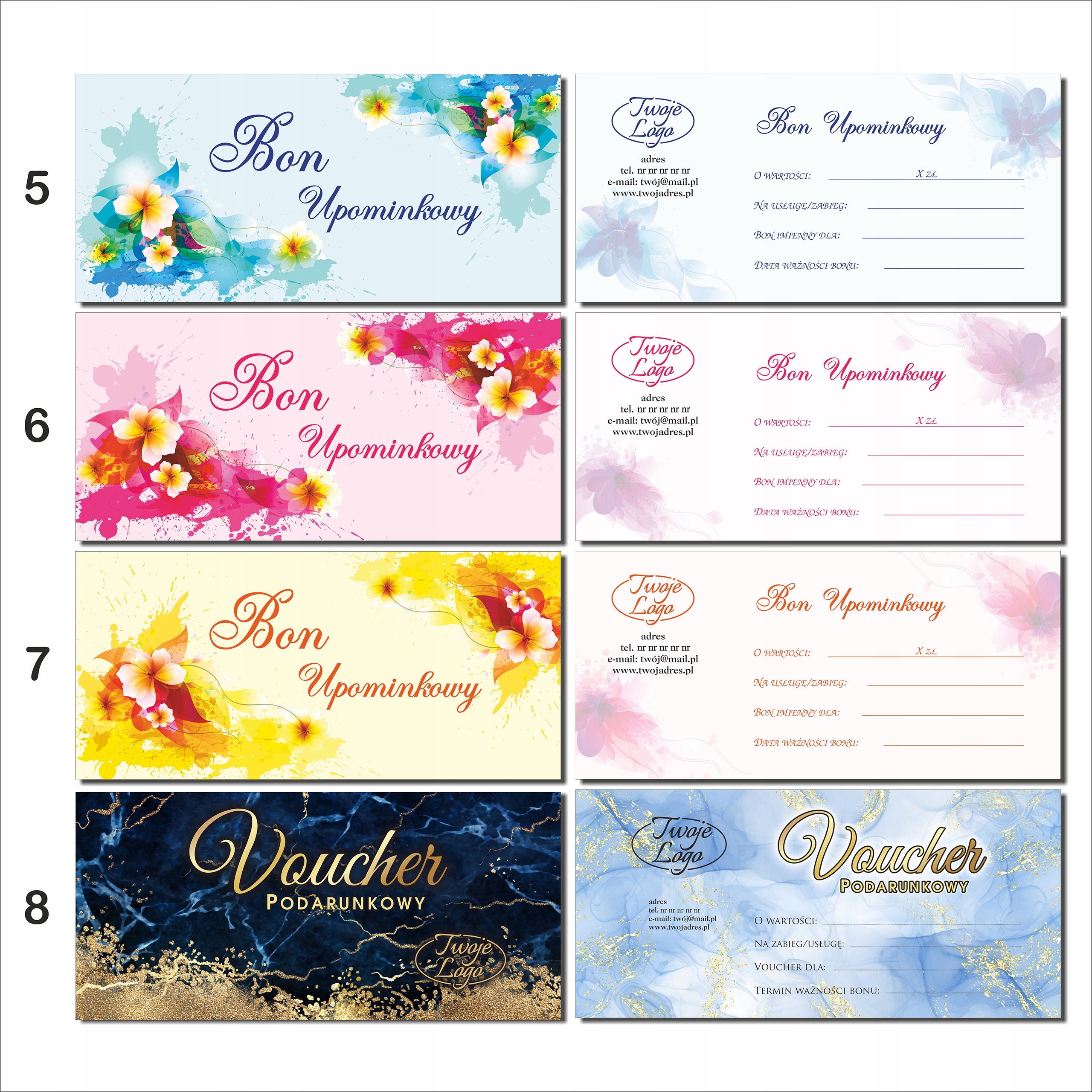 Vouchery, bony podarunkowe 50szt.+projekt +koperta Liczba sztuk w ofercie 50 szt.