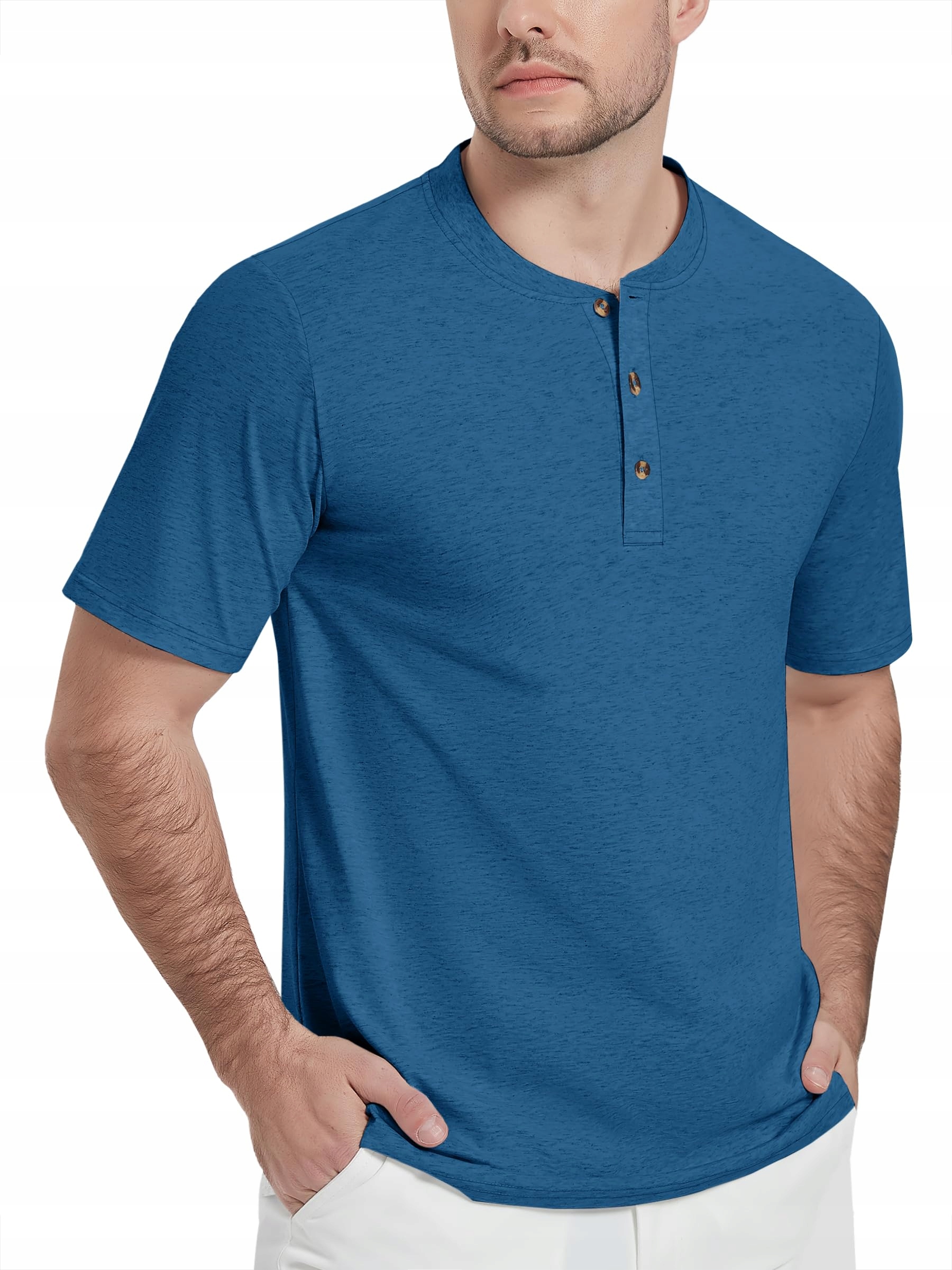 Kefitevd Tričko Henley Bavlněné Polo bez límce Modré L