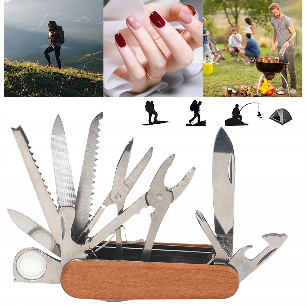 SCYZORYK NÓŻ WIELOFUNKCYJNY 17 W 1 OTWIERACZ DO BUTELEK SŁOJE DREWNA Liczba dodatkowych narzędzi 14