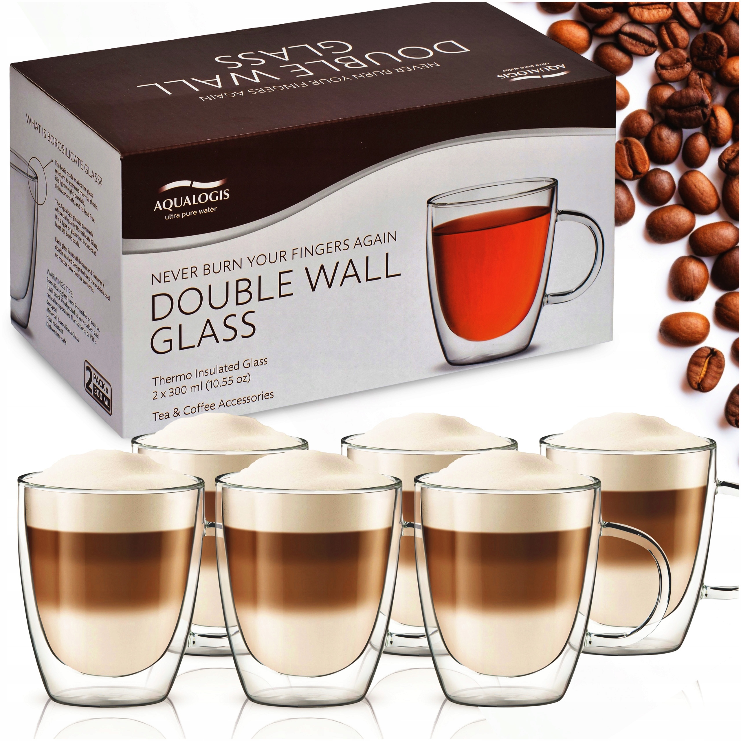Szklanki Do Latte Kawy Herbaty Termiczne Z Podwójną Ścianką 300ml 6 szt.