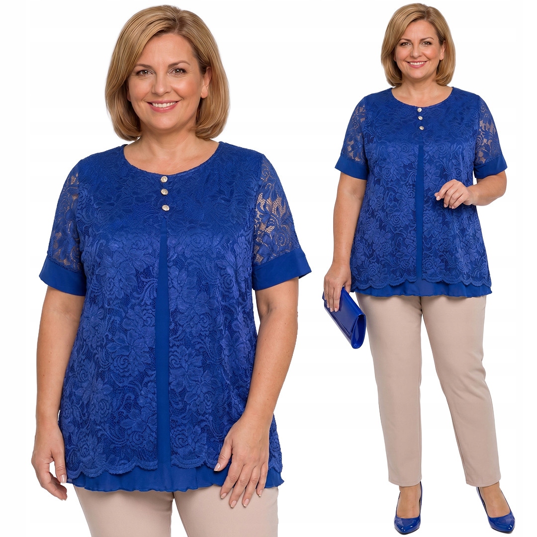 Chabrová halenka s krajkovým přehozem a zlatými knoflíky plus size velikost 5