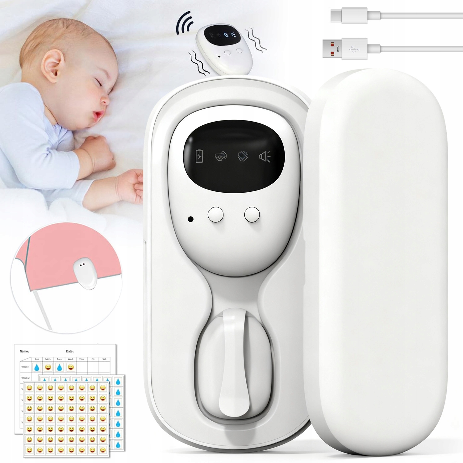 Noční Namáčení Alarm Probuzení 3 Režimy Provozu Vysoká Citlivost Pro Děti