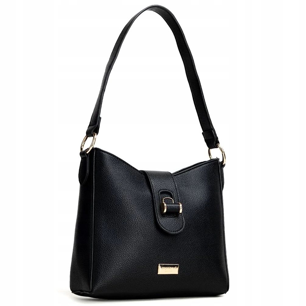 Monnari Torebka na ramię Listonoszka Pojemna Pasek Logo Premium czarna mała